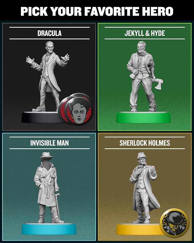 Restoration Games Unmatched Cobble &amp Fog - Strategy Board Game for 2 to 4 Players - Heroes Expansion with Sherlock Holmes Dracula Jekyll &amp Hyde and Invisible Man - 20-40 Min Playtime - Ages