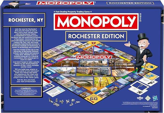Monopoly Board Game – Rochester NY Edition: 2-6 Players Family Board Games Board Games for 8 Years Old and Up Fun Everyone