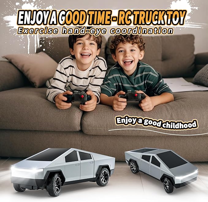 RC Car ToysAll Terrain 2.4GHz RC Truck for Boys Aged 3-8 8-12 Electric Vehicle Truck Toys for Kids Birthday Gifts for Kids Boys and Girls (Silver)