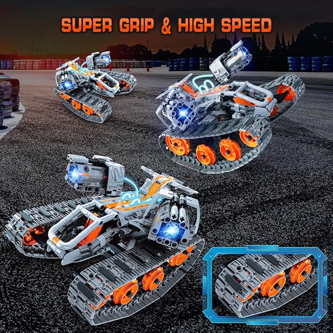 HOGOKIDS 5 in 1 STEM Building Set with LED Light - APP &amp Remote Controlled Cars Building Toys Kit RC Robot Tank Sleigh Tracked Racer 604 PCS Toy Gifts for Kids Boys Girls Ages 6 7 8 9 10 11 12+