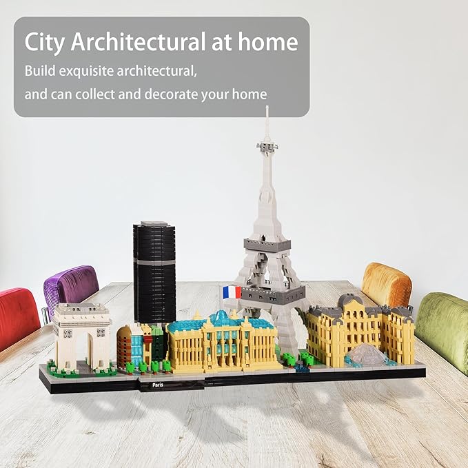 Paris Skyline Architecture Adult Building Blocks Set 3680PCS with Eiffel Tower and The Louvre Assembly Collection Micro Bricks 3D Model for Teens Age of 14+