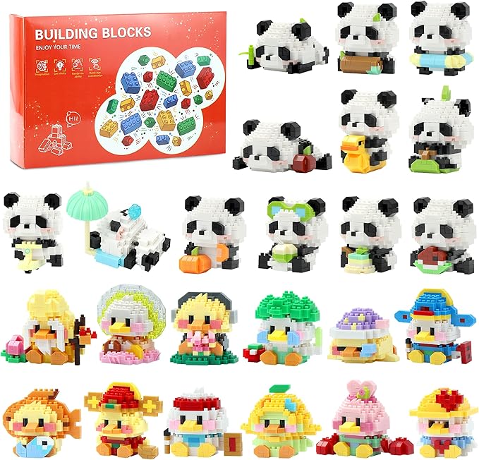 Mini Building Block Sets Animal 24 PackEaster Egg Fillers for Kids Party Favors for Kids Building Set for Goodie Bag Fillers Classroom Prizes Ages 6+ (Panda and Duck)