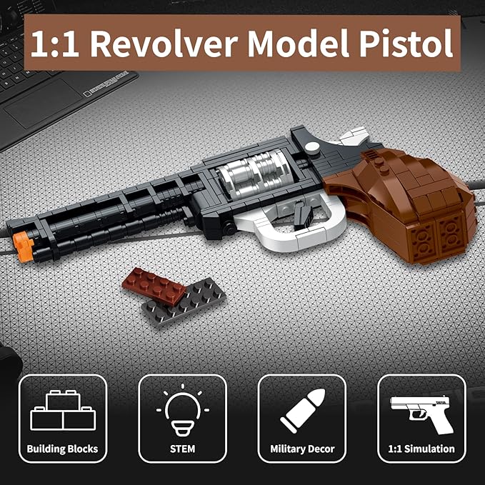 1:1 Pistol Building Blocks Set 400+ Pieces Building Blocks Model Gun Toy for Adults &amp Kids 14+ Unique Collectible Gift for Christmas Birthday Military Fans (Revolver)