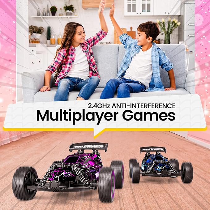 Tecnock RC Cars for Kids 1:18 Scale 2WD RC Car with LED Lights 2.4GHz Remote Control Car with USB-C Easy Charging &amp 50 Mins Playtime Toys Gifts for Boys &amp Girls Ages 8-12