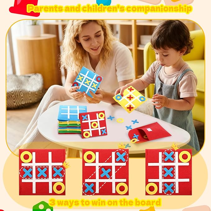 Yilloog 100 Pack Tic Tac Toe Mini Board Games Toys Bulk for Kids Tic Tac Toe Felt Board Game Birthday Party Favors Goodie Bag Stuffers for Classroom Prizes Back to School Gift 4.8''×4.8''