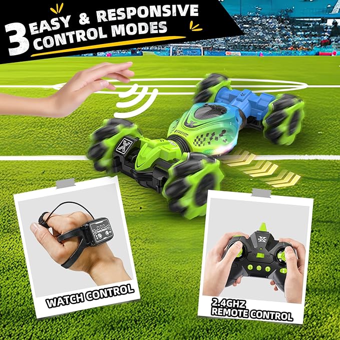 Gesture Sensing RC Stunt Car Boys Toys Age 6-8-12 4WD Hand Controlled Remote Control Twist Car with Light Music Cool Birthday Presents and Ideas Gifts for Kids Age 7 9 10 11 12 Years Old