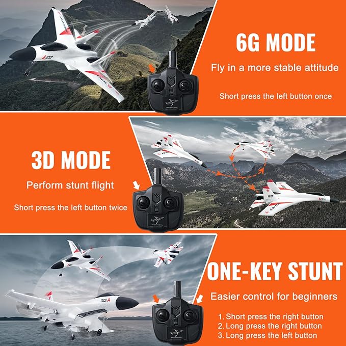VEVOR RC Plane 2.4GHZ 4 Channel RC Airplane with 6-Axis Gyro Stabilizer&amp2 Batteries Ready to Fly SU-27 Fighter Aircraft Plane Toy for Adults Kids Beginners Boys Birthday/Xmas Child Gift