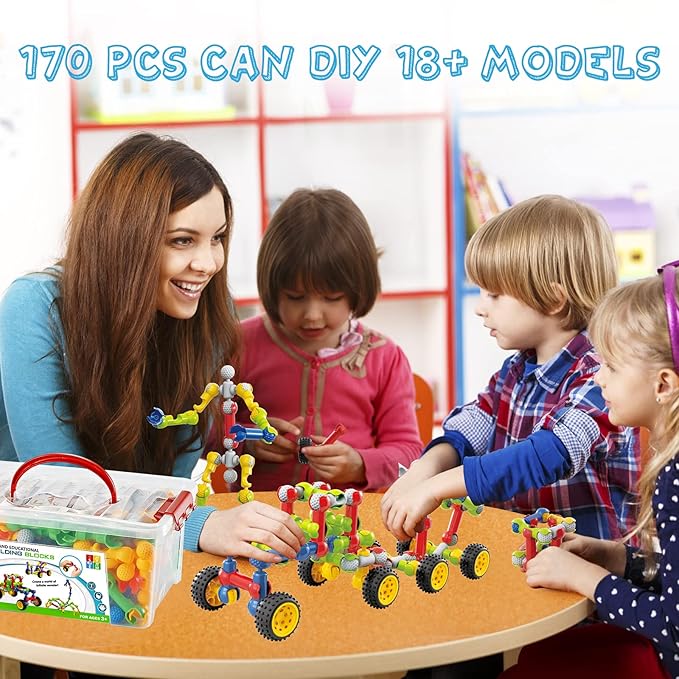 170 Pcs Building Toys for Kids Ages 4-8 with Toy Box Storage Idea Guide Building Blocks STEM Toys for 3 4 5 6 7 8 9 Year Old Creative Kids Activity Christmas Birthday Gifts for Boys Girls