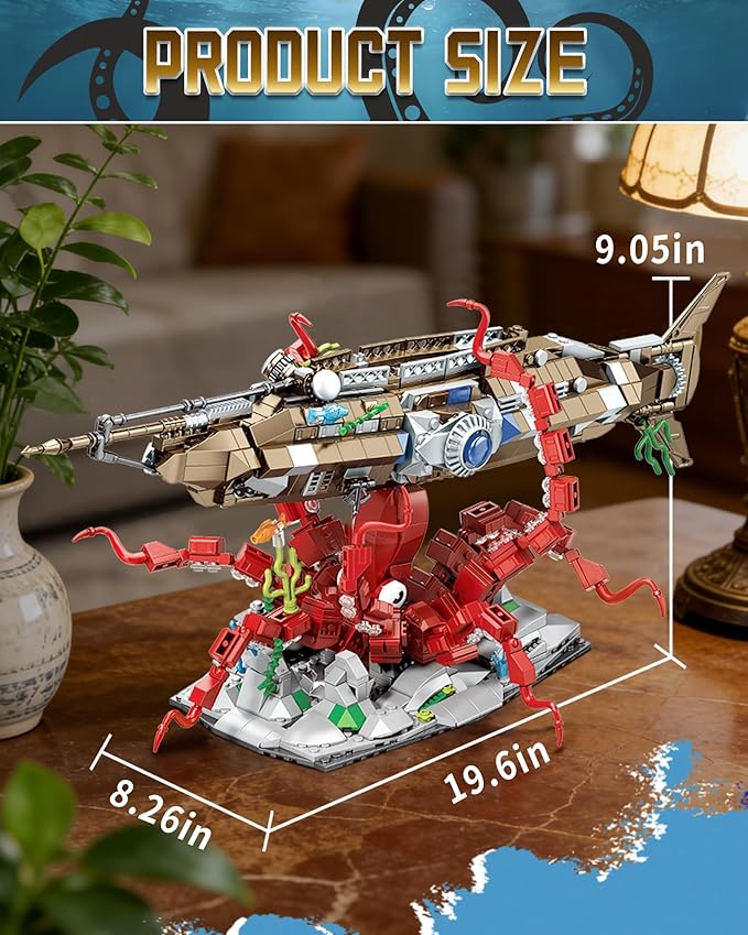 Octopus &amp Underwater Submarine Building Block Set for Adults Compatible with Lego Octopus Ocean Animal Collection Toy for Home/Office Decor Ideas Gifts for Christmas Birthdays