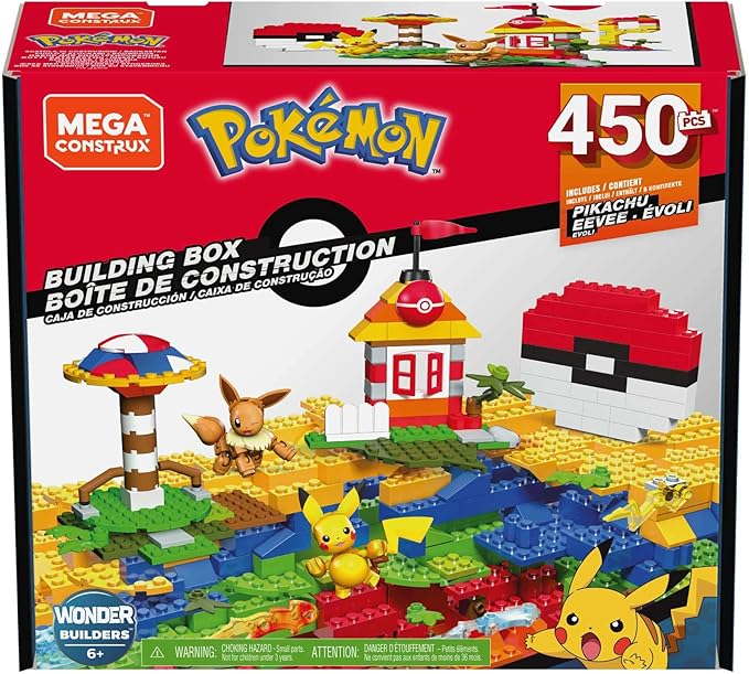 MEGA Pokémon Building Toys Set Building Box with 450 Pieces 2 Poseable Characters and Storage Box for Kids
