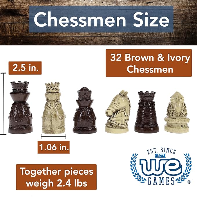 WE Games Medieval Themed Chess Set - Wooden Chess Board with Intricate Polystone Chess Pieces Chess Sets for Adults 15 in.