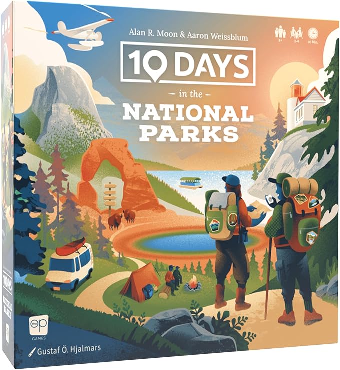 10 Days in The National Parks Board Game - Hike Boat Fly or Drive to Scenic American Landmarks. Easy-to-Learn Card Drafting &amp Hand Management Game Ages 8+ 2–4 Players Made by The Op Games