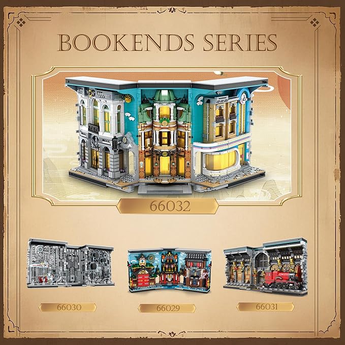 Reobrix Book Nook Building with Light Streetscape BookNook Building Kit 66032 for Bookshelf&ampHome Decor 2899 PCS Bookend Model Toy Gift for Adults 14+
