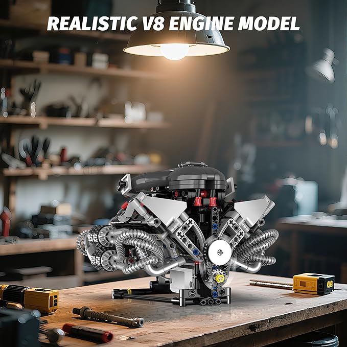 V8 Engine Model Kit that Works Visible Building Blocks Sets with APP Control Motor &amp LED Light Model Car Kits for Adults &amp Boys Kids 14+ Year Old (689 PCS)