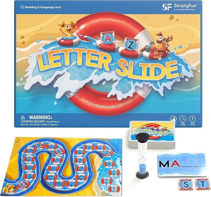 SimplyFun Letter Slide - Enhance Vocabulary and Language Skills with This Educational Game Focused on Spelling Consonants &amp Vowels Fun for 2-4 Players Ages 7 &amp Up