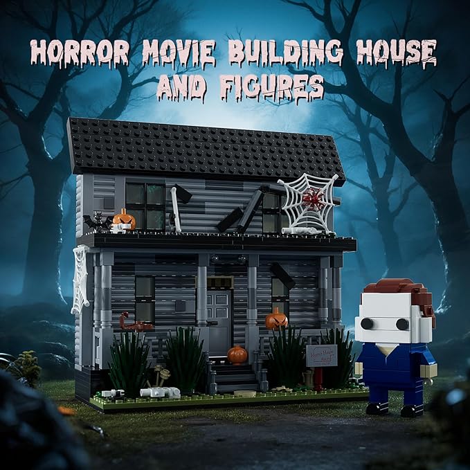 Horror Movie Figure &amp Haunted House Building Blocks Kits with Led Light for Halloween Decor Compatible for Lego Collectible Decoration Building Toy Creative Present for Fans Adults Christmas Hol