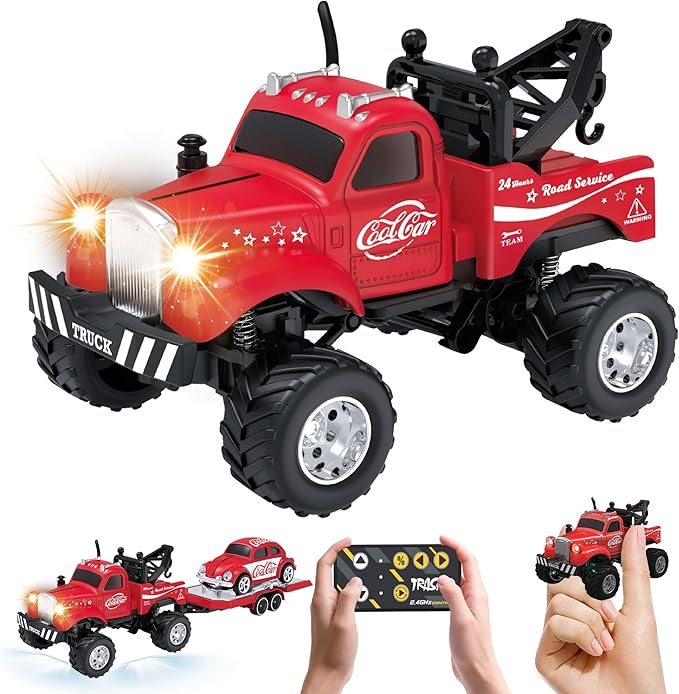 MOONTOY 1:64 Scale Mini Alloy Truck RC Car with LED Lights 2.4Ghz Remote and App Control Toy Car 3-Speed Adjustment Pocket Toy Car for Kids 4-8 Years and Adults (Red)