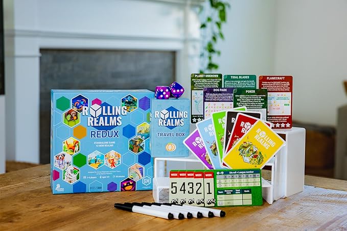 Stonemaier Games: Rolling Realms Redux by Jamey Stegmaier &amp Karel Titeca | A Light Strategic Roll-and-Write Game for Families and Adults | Compete in a Series of Minigames | 1-6 Players 30 Mins