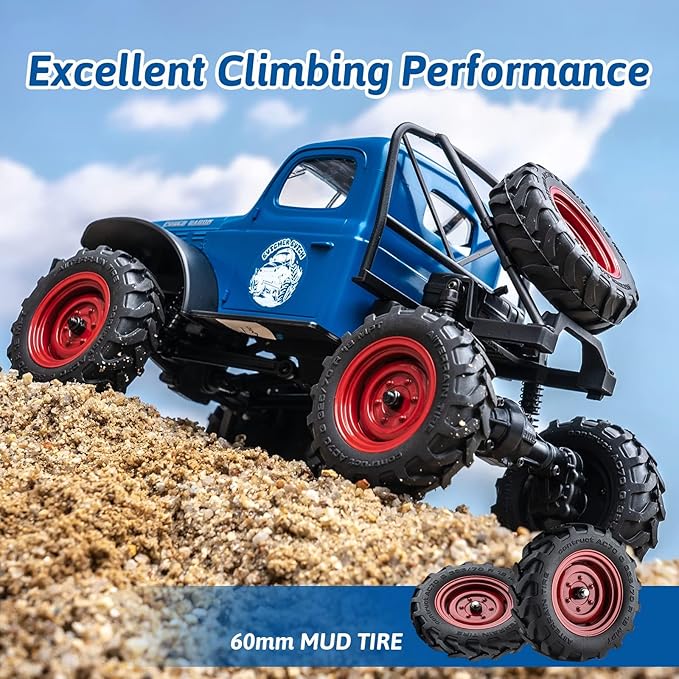 FCX24 RC Crawler 1/24 Remote Control Car Power Wagon 4WD RC Crawler Two-Speed Shift RC Rock Crawler 8Km/h with Portal Axle Metal Gears for Adults (Blue)