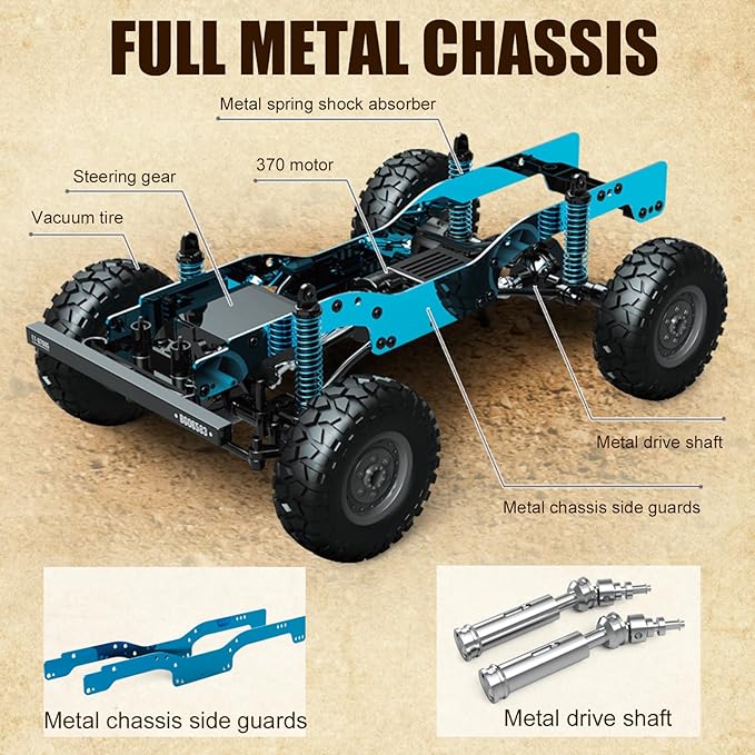 1:12 RC Car Toy 4WD 2.4GHz Remote Control Off-Road Crawler Vehicle IPX4 Waterproof 13MPH Full Metal Chassis with LED Lights Rechargeable Batteries for Adults Kids 8+ (Yellow)