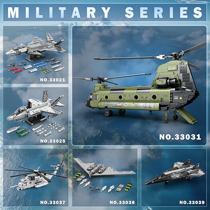 Reobrix CH-47 Helicopter Building Set Military Helicopter Toy Aircraft Model Kit Home Office Display or Collectible Ideal Airplane Toy Gifts for Adults Boys Kids 33031