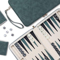 Backgammon Sets for Adults Classic Board Game with Folding Faux Leather Backgammon Case Portable Travel Backgammon Game Set (Green)