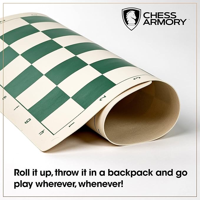 Chess Armory Roll Up Chess Set - 17 On-The-go Travel Chess Set - Vinyl Roll Up Portable Chess Board &amp 2 Extra Queens - Light and Mobile Chess Set - Play Chess Anywhere Anytime!