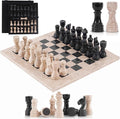 Marble Chess Set for Adults 12 Inch Handmade Travertine and Black Board Game with Storage Box Travel Chess Set for Tabletop with Pieces &amp 2 Extra Queens Gifts &amp Home Décor