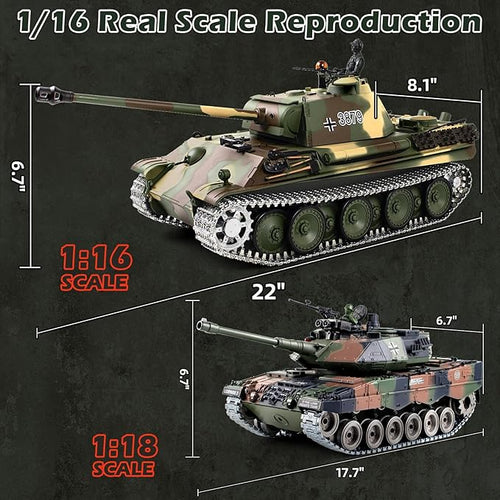 1/16 RC Tank Heng Long German Panther Type G RC Battle Army Toy with Smoke Sound Lights 2.4G Remote Control Tank That Shoot with Upgraded Metal Tracks Idler and Sprocket Wheel Steel Gearbox