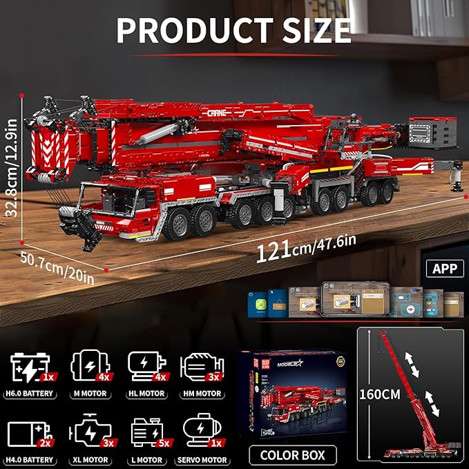 Mould King 17008 Technology Crane Building Set Large Heavy Duty Crane Truck Building Kits with 20 Motors APP Programmable Construction Vehicle Model Kit for Adult(8506+ PCS)