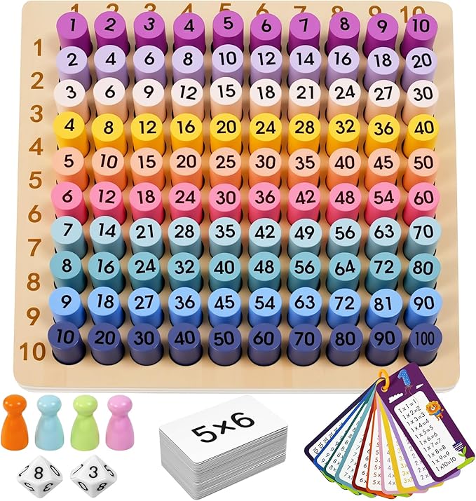 Wooden Montessori Multiplication Board Game: Math Educational Toys Multiplication Table Board Game Montessori Math Manipulatives Toys Toddlers Kids Multiplication Chart Game for Early Education