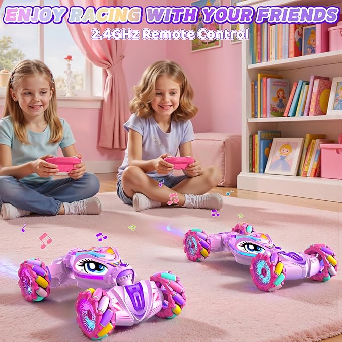 Unicorn Remote Control Car for Girls Age 6-8-12 Pink RC Gesture Sensing Stunt Cars 2.4Ghz 4WD RC Cars Hand Controlled Remote Control Twist Car with Light &amp Music Gift for Kids Age 6 7 8 9 10 11