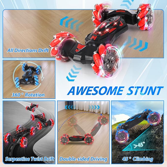 Remote Control Car Gesture Sensing RC Stunt Car 4WD Offroad for Rotating 2.4 Ghz Remote Control and Hand Controlled Twist CarsTransform RC Cars Toy Presents for Boys and Girls Age 6-13