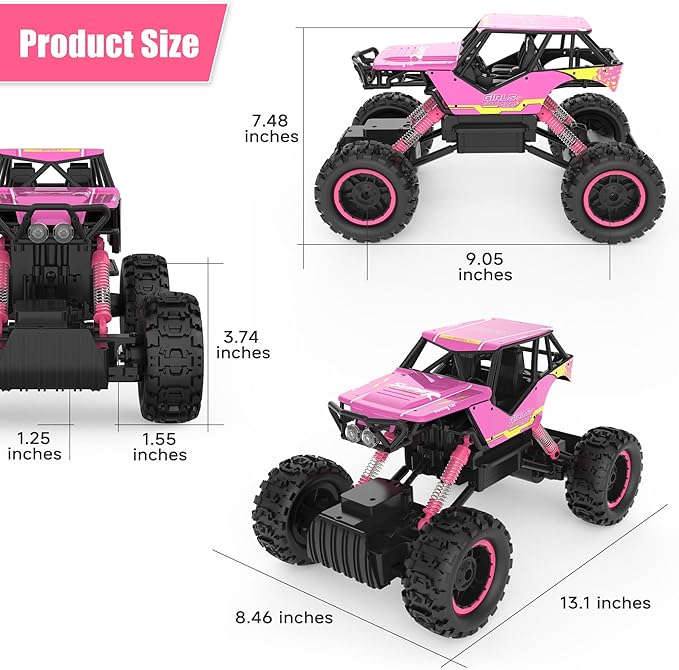 DOUBLE E 1:12 RC Monster Truck - 4WD Off-Road Remote Control Car with Dual Motors and Headlights