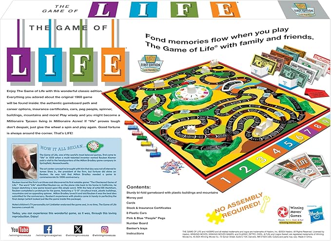 The Game Of Life With 1960 Artwork &amp Gameplay Winning Moves Games USA Classic Game: Original 1960's Version Spinner Mountains Insurance Career Options Marriage etc. 3-4 Players Age 10+