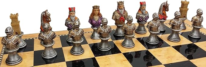 Medieval Times Crusades RED &amp Green Busts Set of Chess Men Pieces Hand Painted - NO Board