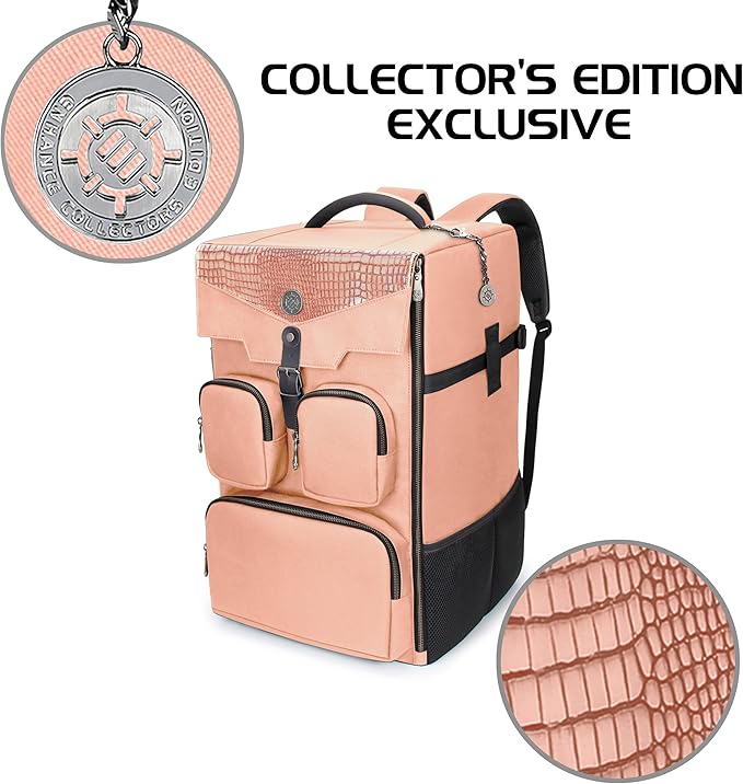 ENHANCE Collector's Edition Board Game Backpack - Reinforced Rigid Board Game Storage with Padded Shoulder Straps Carrying Handle and Accessories Pockets for Dice Cards More (Dragon Pink)