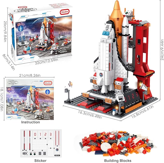 Space Exploration Shuttle Toys for 8-12 and 8-14 Years Boys Kids 1008pcs 7 Models Aerospace Building Set with Heavy Transport Rocket and Launcher Educational Construction Toy