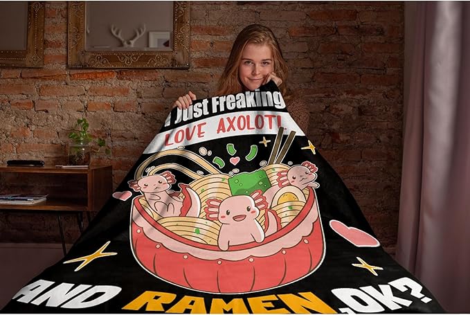 Freaking Love Axolotl and Ramen Blanket Gifts for Girls Boys Women - Super Soft Cozy Warm Throw Sheet for Couch Bed Sofa Office Decor All Season 60x80 for Adult