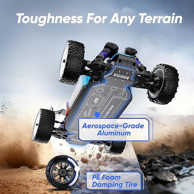 1/12 Brushless RC Cars for AdultsFast 50 mph Off-Road All Terrain Buggy4WD RC Buggy with 2.4GHz Remote Control and Two 3S Batteries25W Fast ChargingRTR 4X4 Electric RC Cars