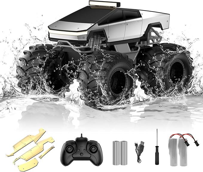 Amphibious Remote Control Car 1:18 Monster Truck Toys for Boys RC Cars 2.4 GHz Waterproof RC Trucks 4WD All Terrain Off-Road Pickup Kids Christmas Birthday Gifts Present Boys Girls Toys Ages 6+
