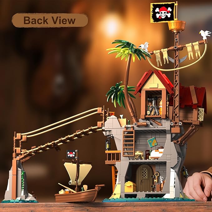 Medieval Building Blocks for Adult Pirate Wharf Toy Buildings Set Cliff-Side Pirate's Cabin Model Building Kits for Kids 10+ Home Office Decor Collection Birthday Present 1044PCS