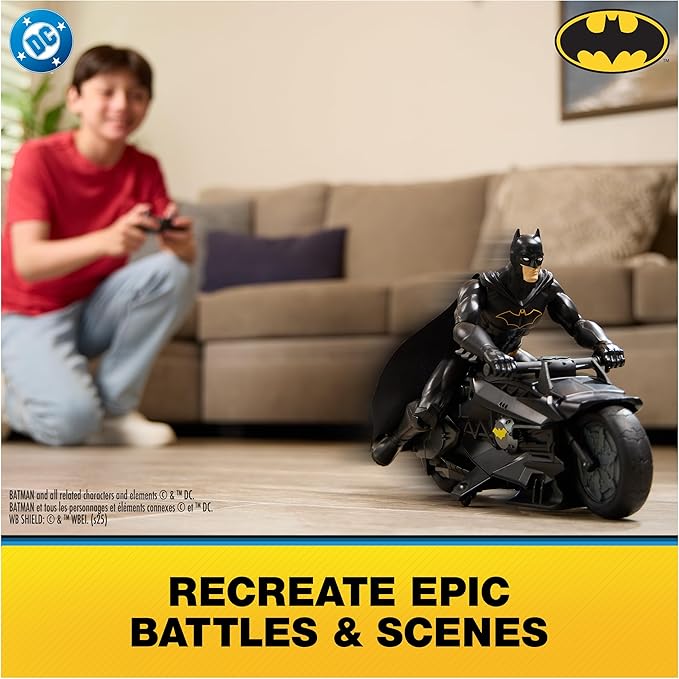 DC Comics Batman Stealth Remote Control Batcycle with 12 Batman Action Figure Super Hero Kids Toys for Boys and Girls Ages 4 &amp Up