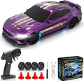 RC Drift Car 1/43 Scale Mini RC Drift Cars with Gyro 4WD Full Proporitonal High Speed Remote Control Car with LED Lights and Drifting Tire Hobby Racing Cars for Kids Boys Girls Purple