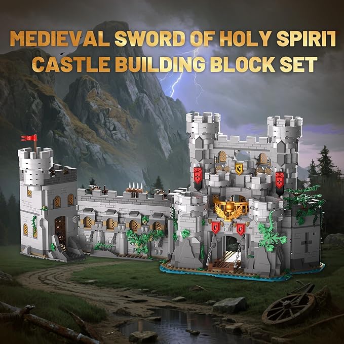 Building Block Sets Transformable Holy Spirit Sword Castle Building Toys with Dynamic Gear &amp Hidden Play 2484 Pcs Medieval Watchtower DIY Model Kit for Home Office Decor Gift for Collectors