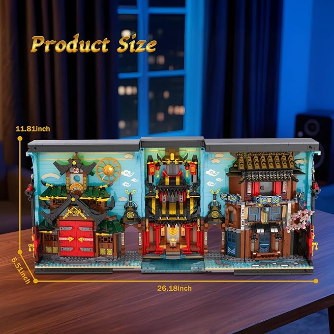 Reobrix Ninja-Themed Bookend Building Set with LED Lights - 2850PCS Book Nook Model Kit Bookshelf Decor for Adults 14+ STEM Gift for Anime Fans（66029）