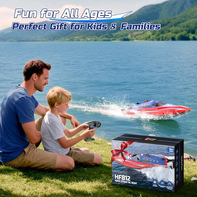 HOLYFUN Full Proportional Remote Control Boat for Kids &amp Adults 20MPH+ High-Speed Waterproof RC Boat 2 Battery(30 Mins) 2.4GHz Racing Boats Toy for Water Pool &amp Lake