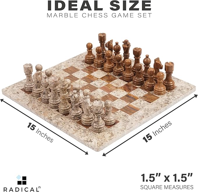 Radicaln Marble Chess Set 15 Inches Coral and Dark Brown Handmade Luxury Board Games for Adults Ideal Marble Chess Board Game Set &amp Chess Pieces for Home Decor