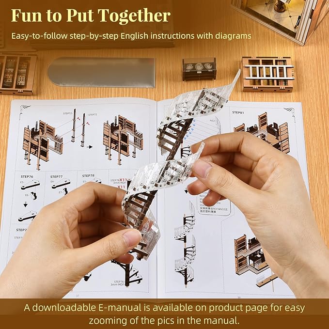 Book Nook Kit DIY Dollhouse Booknook Book Nook Miniature Kit for Bookshelf Insert Decor Crafts for Adults Teen Halloween 3D Wooden Puzzle with Led Light (Law Library)
