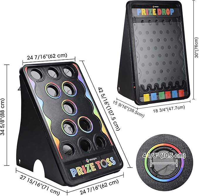 WinSpin 30x19 Prize Drop Board w/LED Light &amp 41x25 Prize Toss Bean Bag Toss Game w/ 10 Pucks &amp 5 Bean Bags for Carnival Event
